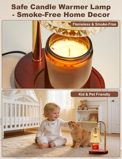 Candle Warmer Lamp with Timer Dimmer, Flameless Candle Warmer for Jar Candles, Height Adjustable Wax Warmer, House Warming Gifts New Home Decor, Birthday Gifts for Women (2 Bulbs Included)