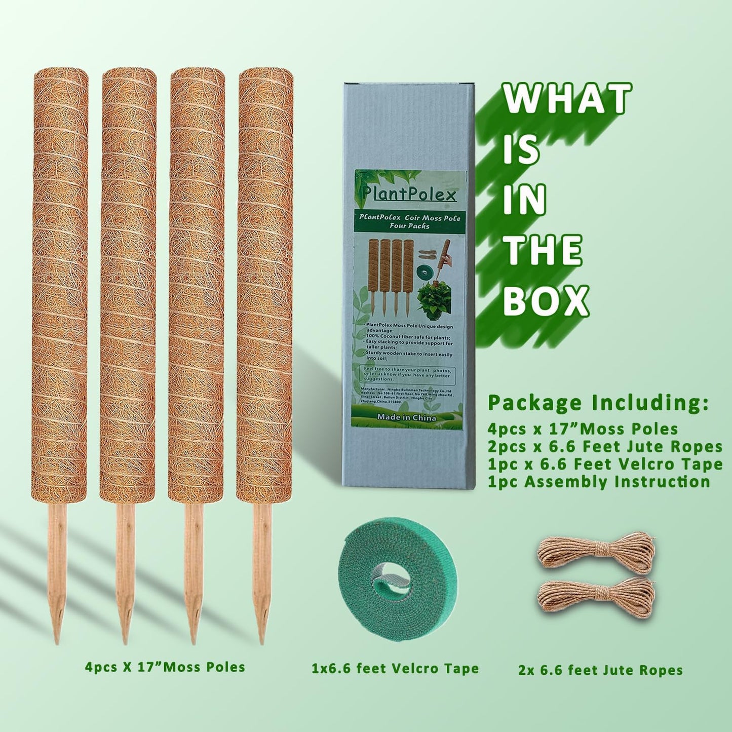 Moss Pole, 4Pack 21 Inch Plant Support Stakes for Indoor Plants, Monstera Plant Support Stakes, 69 Inch Tall Coir Plant Pole Sticks for Potted Plants, Pothos, Philodendron, Climbing Plants Accessories