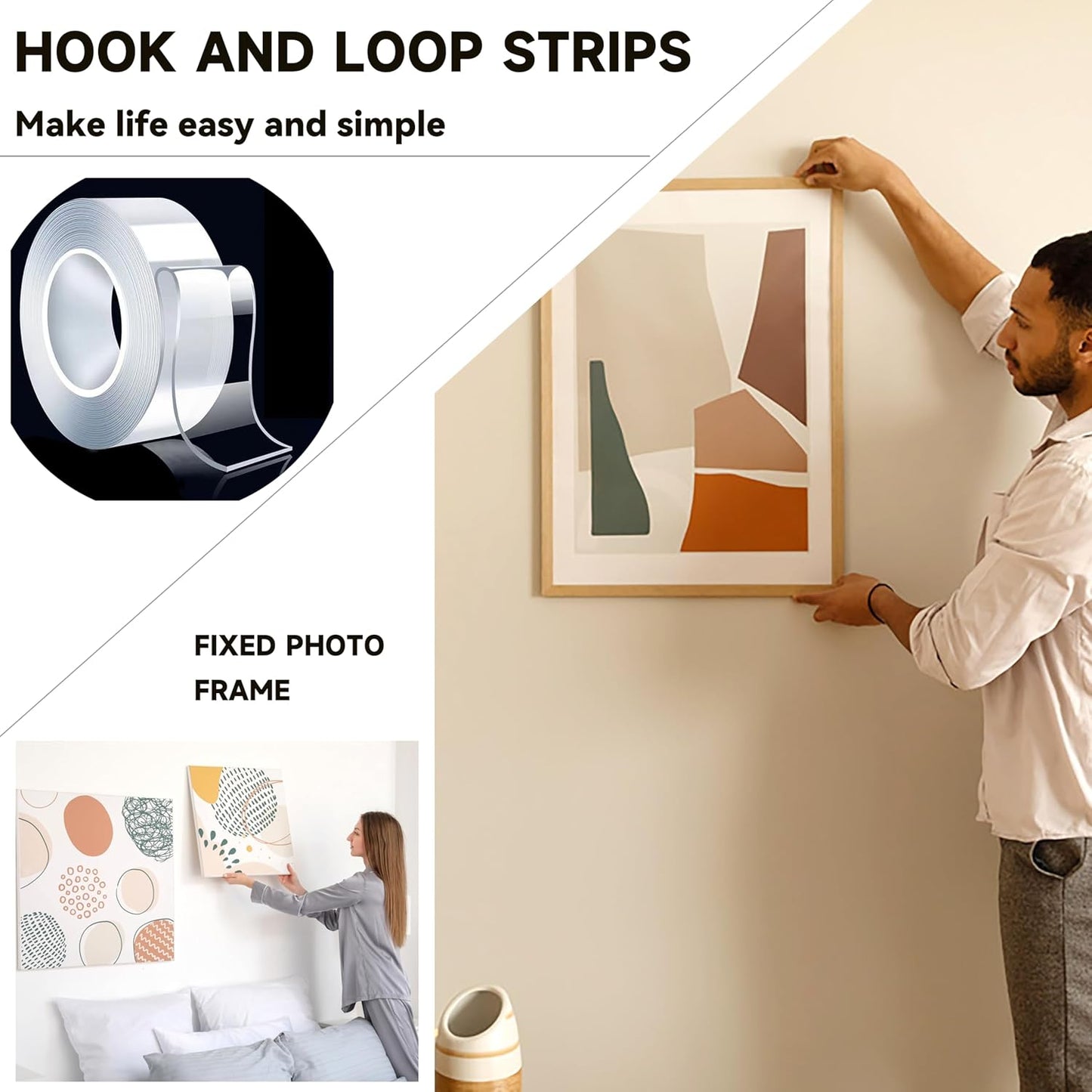 Double Sided Tape Heavy Duty Removable 10FT Clear Nano Tape Adhesive Mounting Tapes for Wall Decor,Hanging Picture, Poster, Carpet, Photo Deco