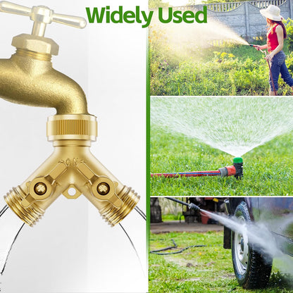 SPECILITE Heavy Duty Brass Garden Hose Splitter 2 Way, Water Hoses Y Connector with 6 Extra Rubber Washers, 1 Teflon Tape for Water Tap, Outlet