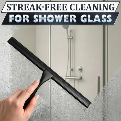Shower Door Squeegee with Adhesive & Hanging Hooks, 12" Silicone Blade - Stainless Steel All-Purpose Squeegee for Shower Glass, Bathroom Mirror Cleaner Tool Suitable for Tile Walls - Multi-Surface Use