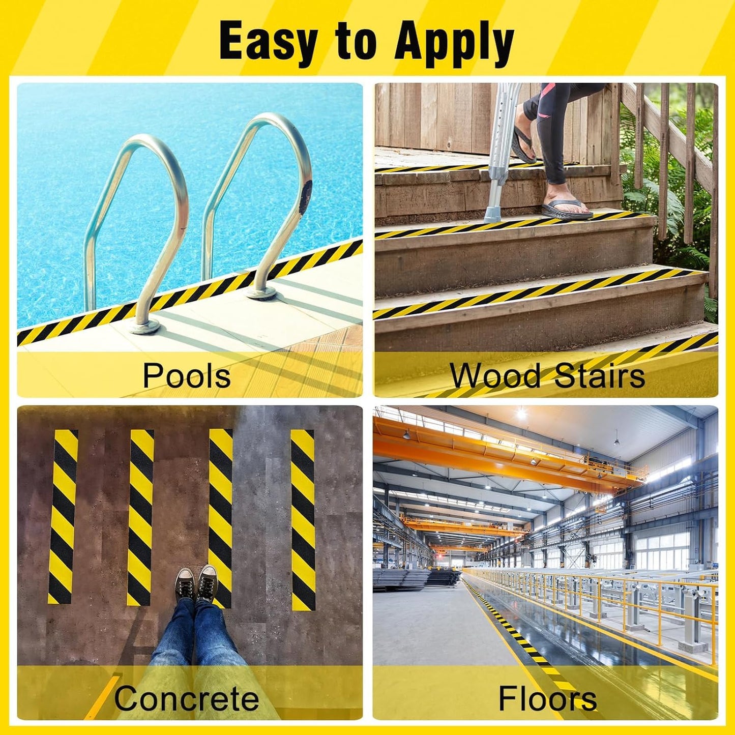 COSIMIXO 4" x 35Ft Black&Yellow Heavy Duty Anti Slip Tape for Stairs Outdoor/Indoor Waterproof Grip Tape Safety Non Skid Roll for Stair Steps Traction Tread Staircases Anti-Slip Strips…