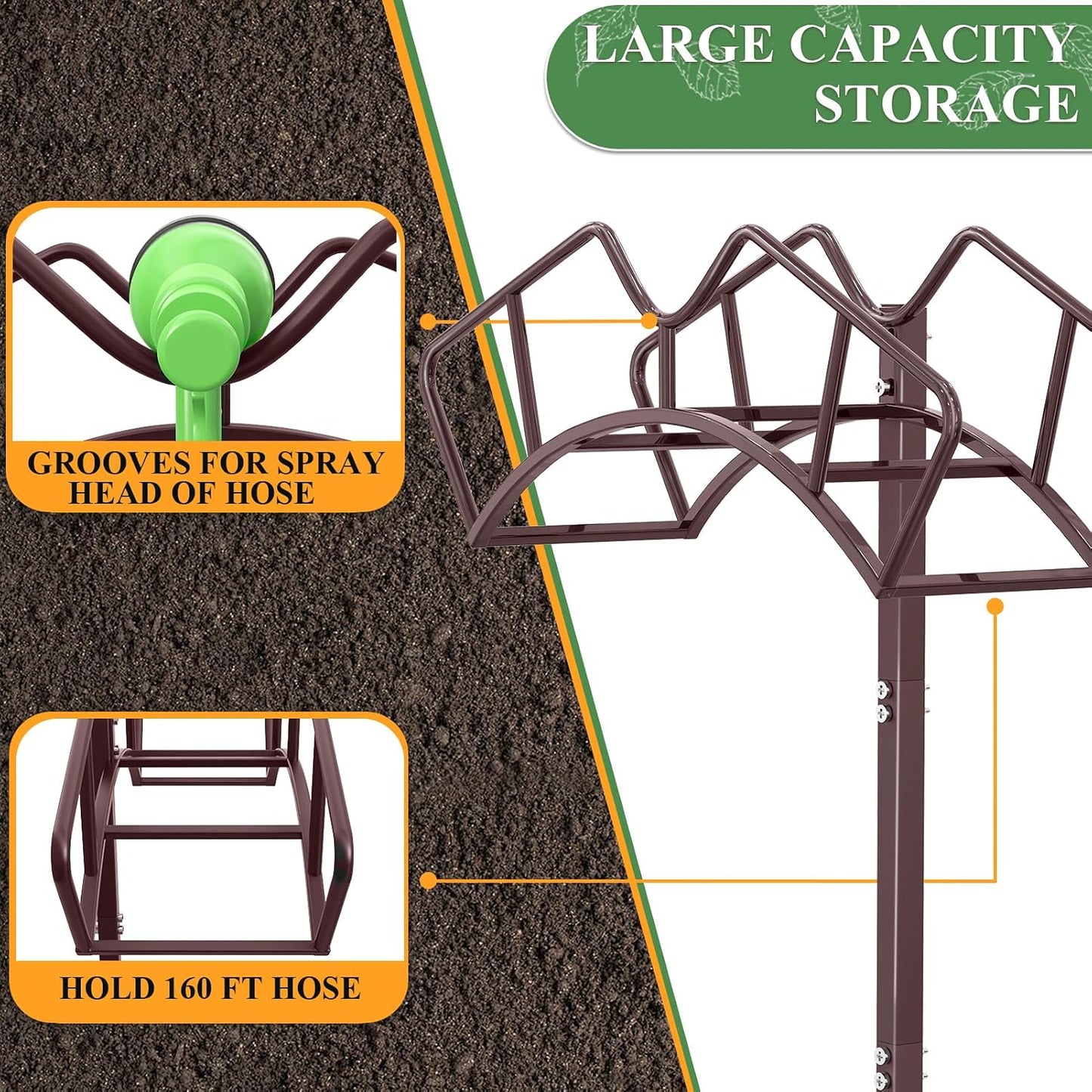 Qatsrin Super Stable Garden Hose Holder, Removable Water Hose Holders Stand Holds 150-Feet Hose, Detachable Hose Storage Hanger Rack for Outside Yard Lawn Farm, Black