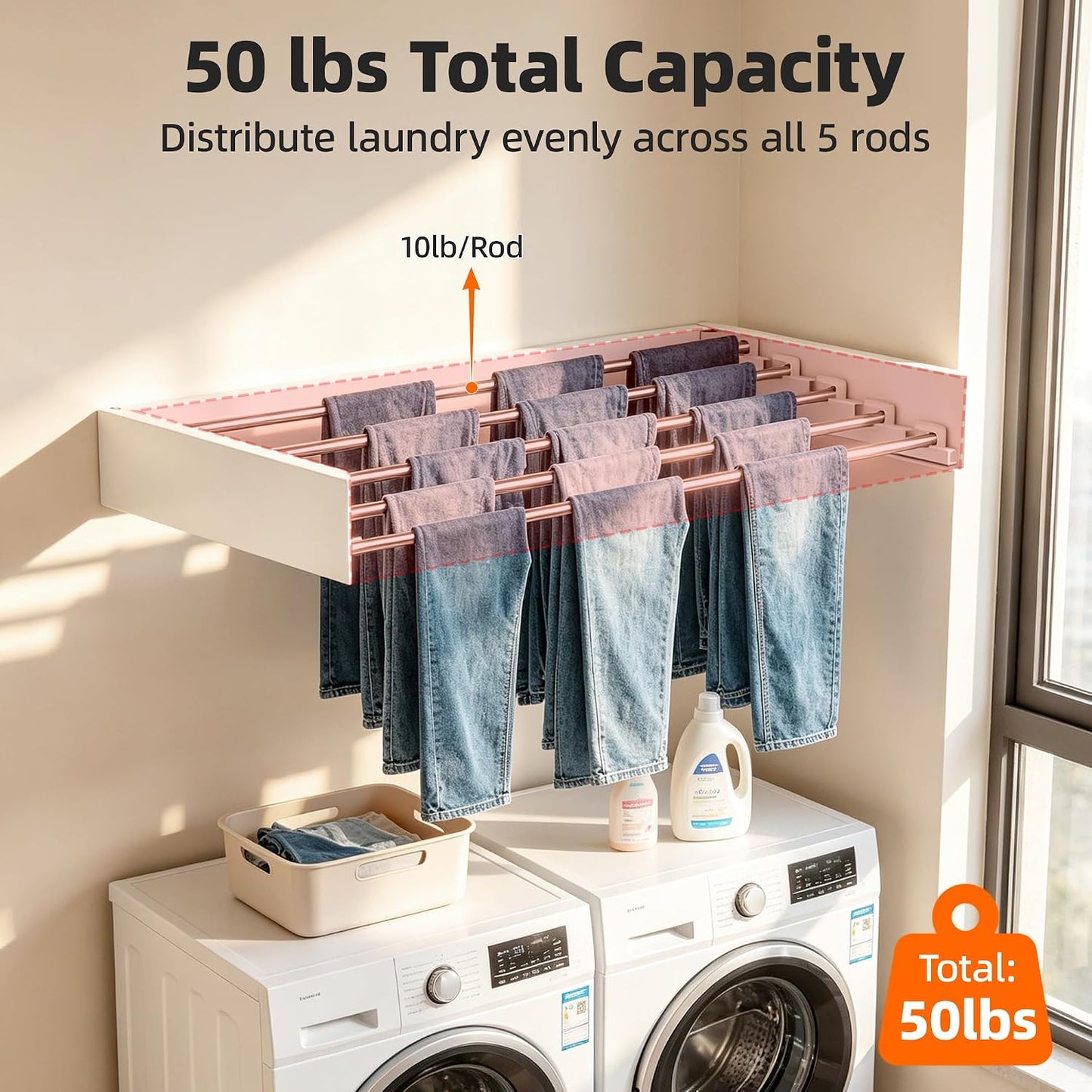 Wall Mounted Clothing Drying Rack 32“ Folds to 1.2” Ultra-Thin Space Saving Clothes Laundry Rack Holds 50 lbs Rust-Resistant Collapsible Space Aluminum for Apartment, RV, Laundry Room, White