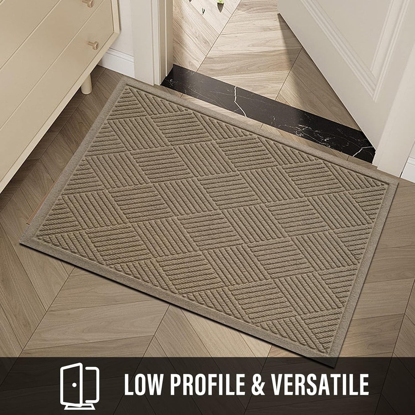 HIYARD Sturdy Front Door Mat, Absorbent Muddy Dirt Resist Welcome Door Mats Outdoor Indoor, Stain and Fade Resistant, Non-Slip Rubber Backing Low Profile Doormat for Entryway, 30×17, Beige