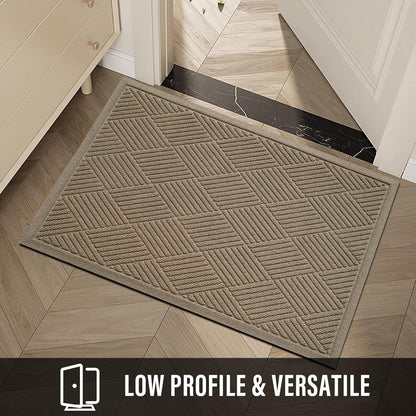 HIYARD Sturdy Front Door Mat, Absorbent Muddy Dirt Resist Welcome Door Mats Outdoor Indoor, Stain and Fade Resistant, Non-Slip Rubber Backing Low Profile Doormat for Entryway, 30×17, Beige