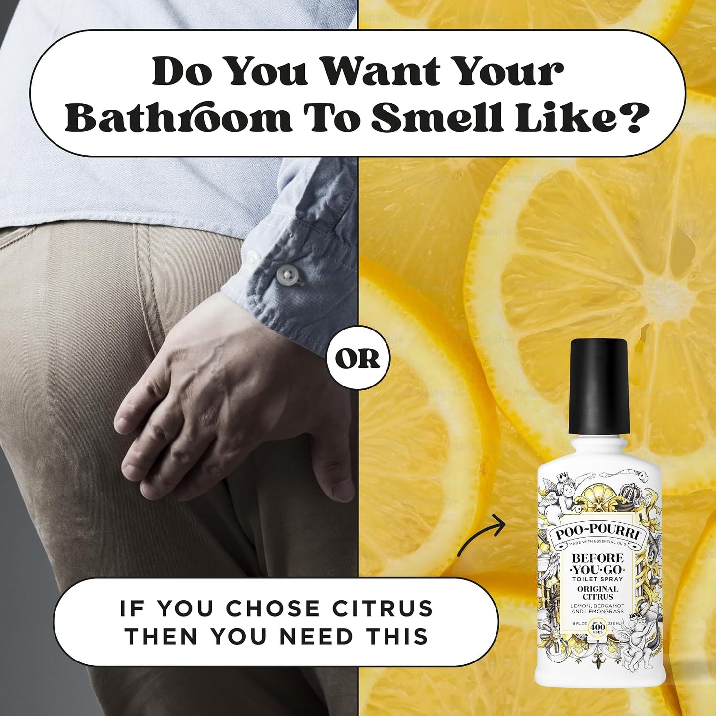 Poo-Pourri Before-You-Go Toilet Spray Refill, Original Citrus, 16 Fl Oz, Up to 800 Uses, Bathroom Odor Deodorizer with Essential Oils for Home or Work, Lemon, Bergamot and Lemongrass Scent