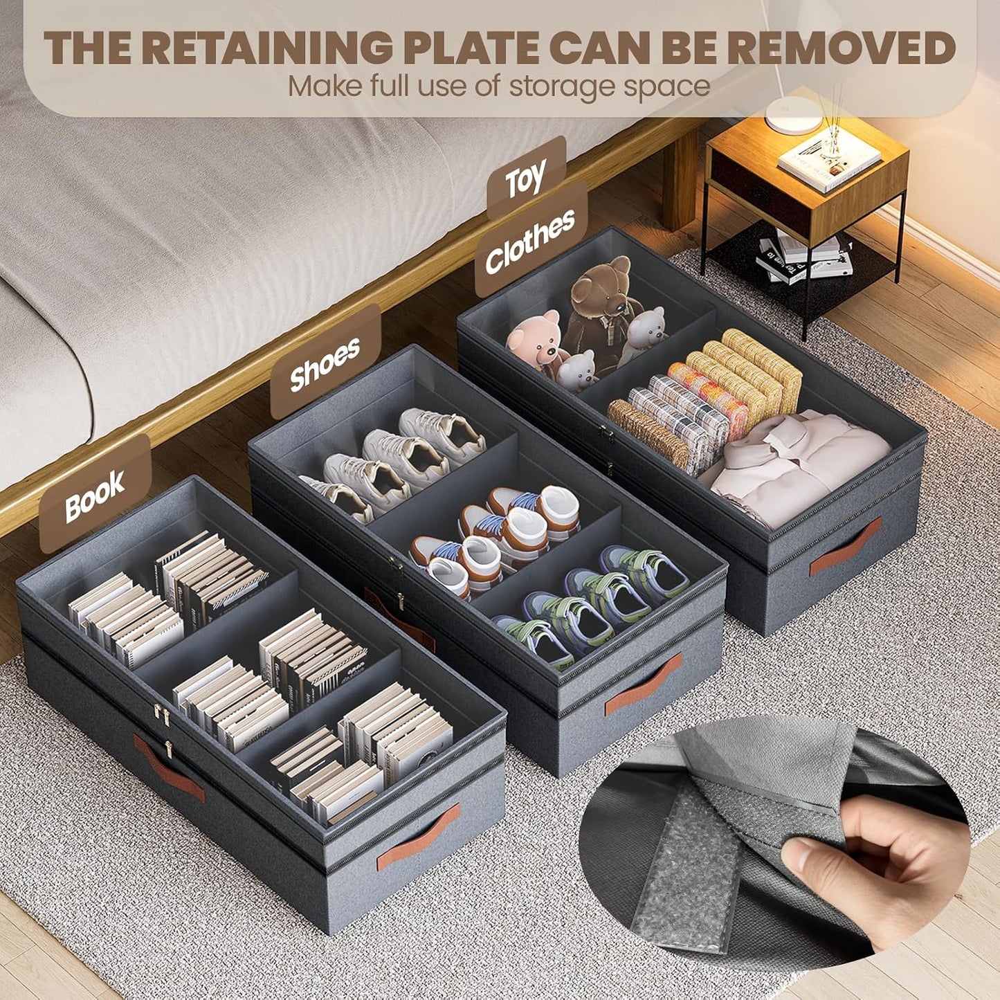 Dayacoco Under Bed Storage With Wheels,10in Underbed Storage Containers 65L | Large Capacity Underbed Storage, No Assembly Required Rolling Under Bed Storage for Clothes Blankets Shoes Beige