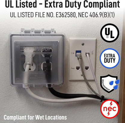 Sealproof 2-Gang Weatherproof In Use Outlet Cover | Two Gang Outdoor Plug and Receptacle Protector, Lockable, UL Extra Duty Compliant, 45 Configurations
