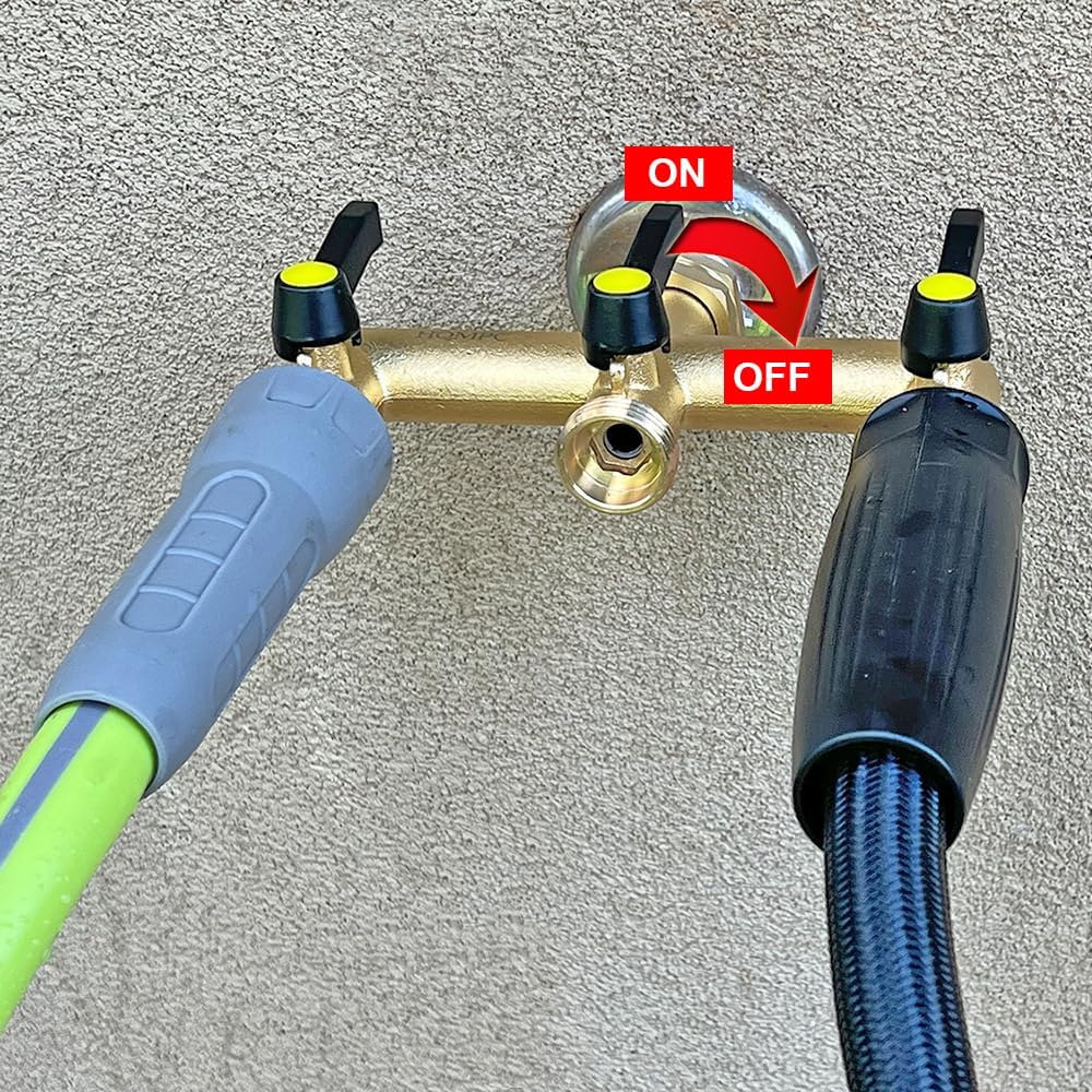 HQMPC Hose Splitter Garden Hose 3 Way Valve Brass Hose Splitter with Solid Long Handle Hose Spigot Splitter 3 Way Valve 3/4" GHT Thread