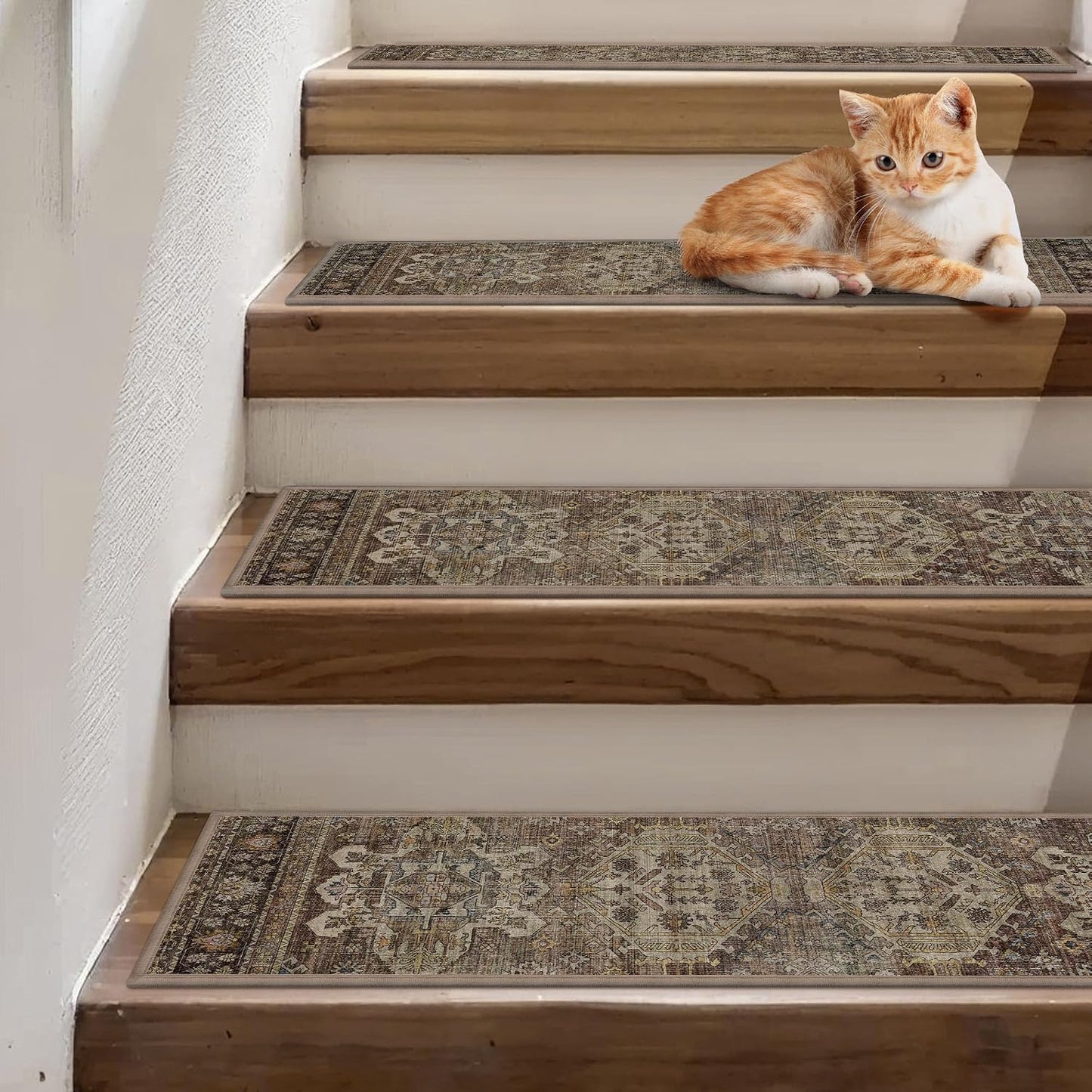 sarben Non Slip Stair Treads for Wooden Steps 15PCS - 8"x30" Indoor Safety Carpet, Edging Mats with TPE Adhesive Backing, Pet and Elderly Friendly Stair Rugs (Taupe) - Colors B