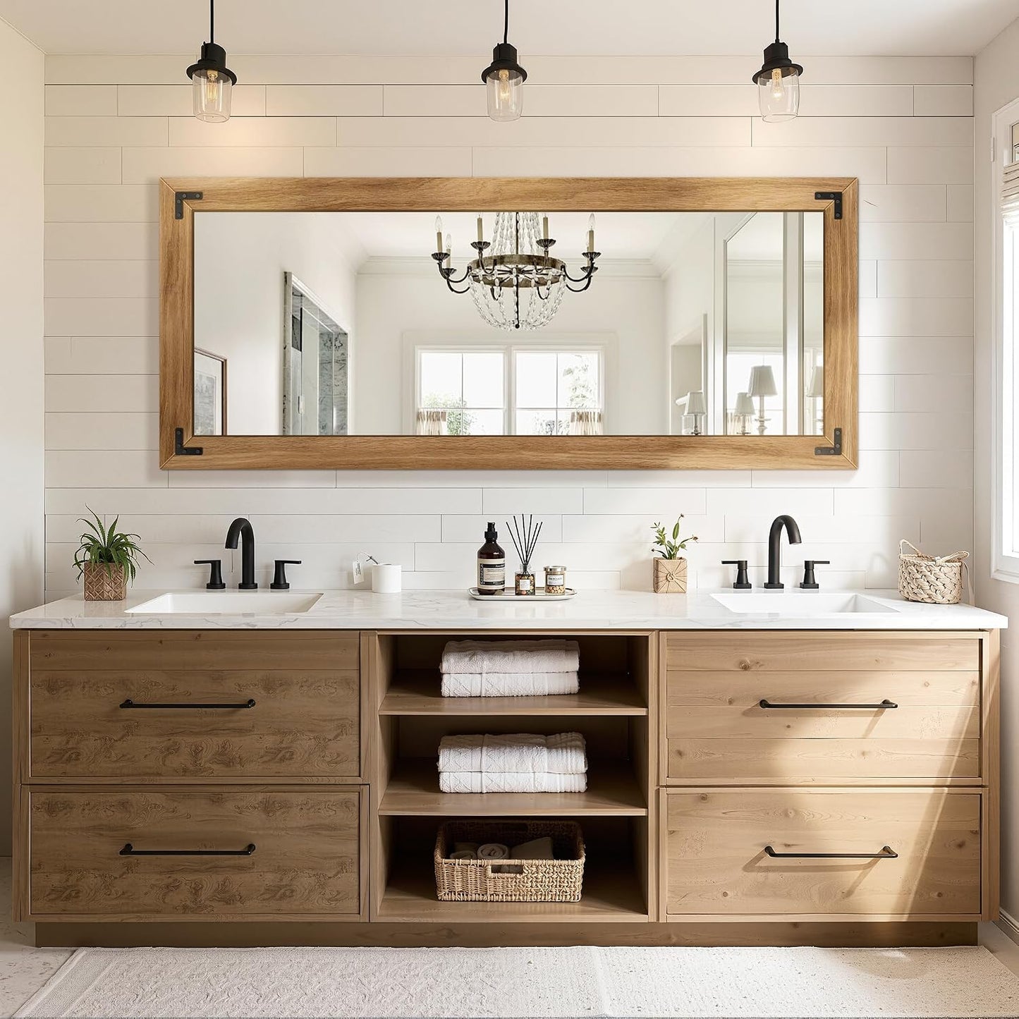 TRAHOME Full Length Mirror with Wooden Frame, 56"X22" Solid Wood Standing Floor Mirror for Farmhouse, Bathroom, Bedroom Decor, Hanging or Leaning Wall-Mounted