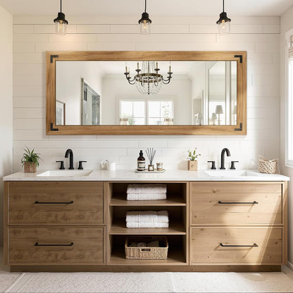 TRAHOME Full Length Mirror with Wooden Frame, 56"X22" Solid Wood Standing Floor Mirror for Farmhouse, Bathroom, Bedroom Decor, Hanging or Leaning Wall-Mounted