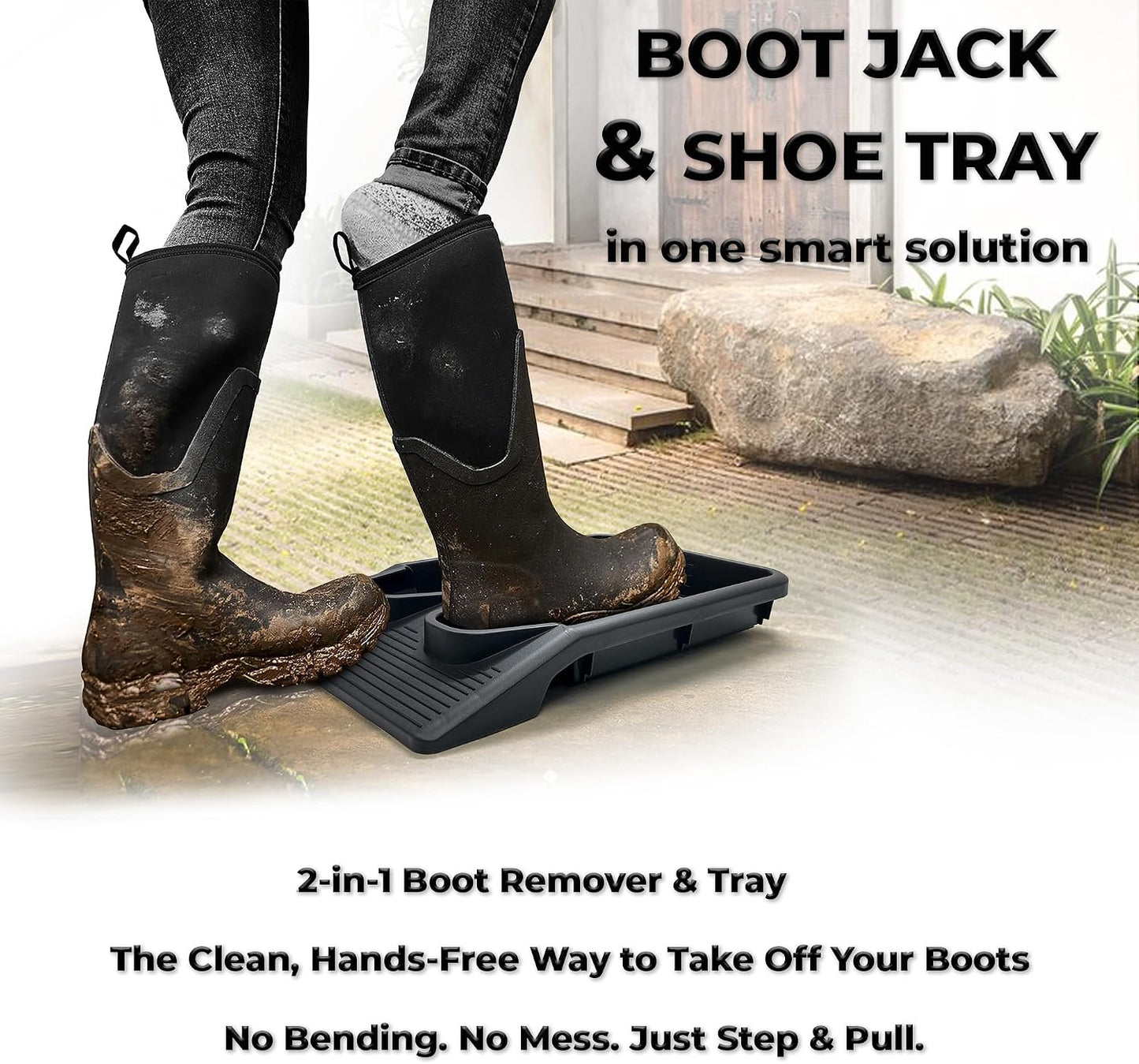 Boot Jack Tray for 2 Pairs – Dual Shoe Remover and Waterproof Boot Mat – Heavy Duty No Bend Boot Puller and Entryway Tray for Mud and Snow Control (Large (2 Pairs))