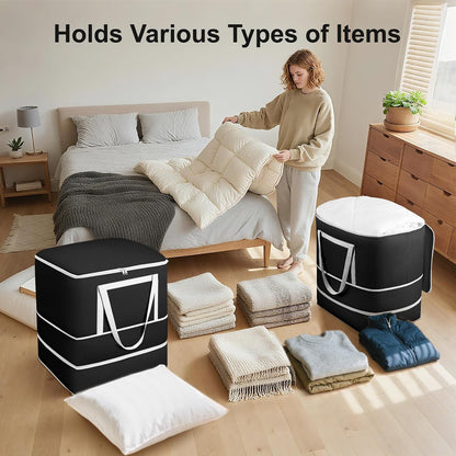 Comforter Storage Bag - 130L Large Capacity Blanket Storage Bags 4-Layer Ultra Space Saving Self Compression Organizer, Washable Compression Bags for Storage Comforter Blanket, 2-Pack, Beige