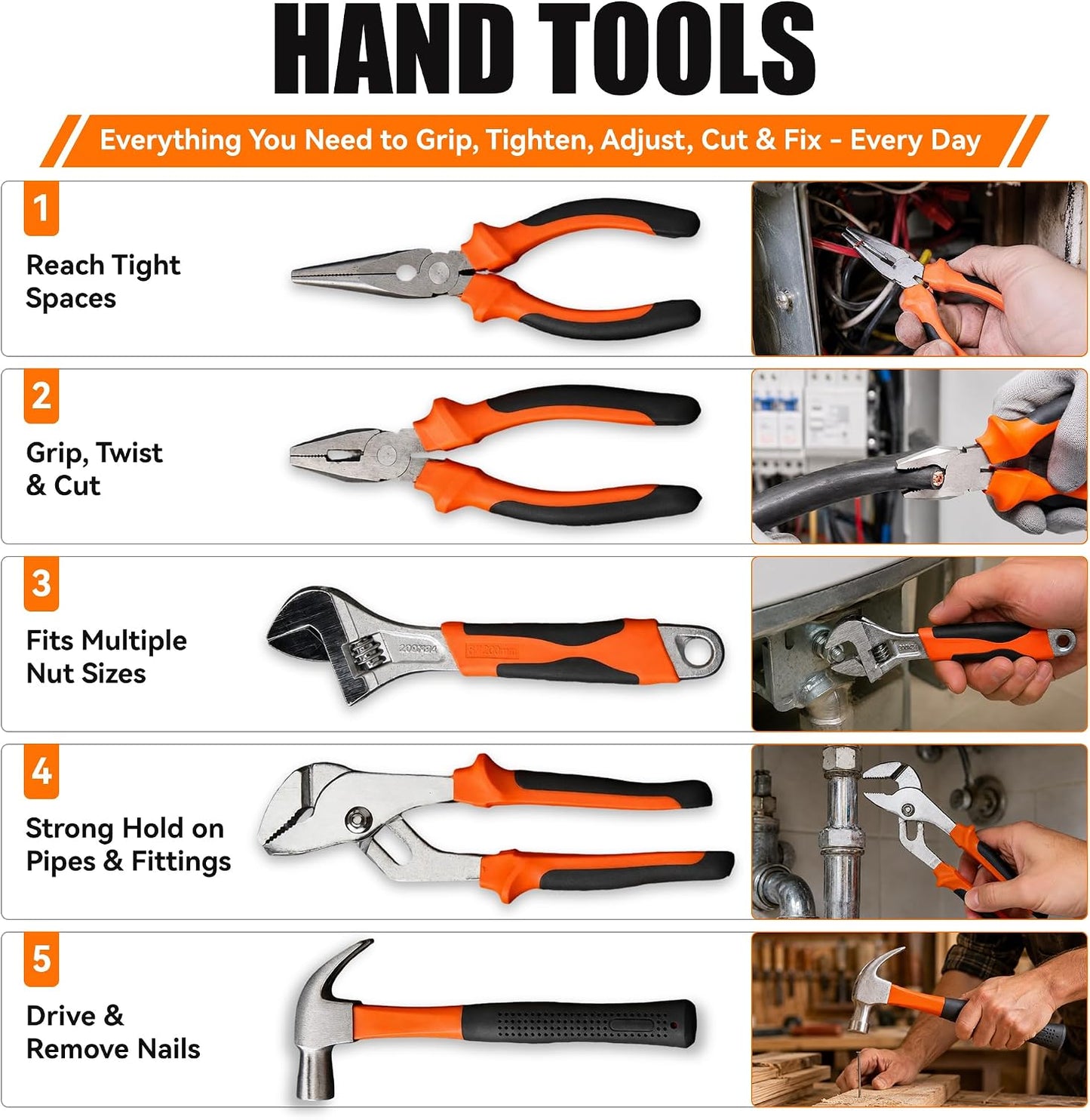 KOOPOOL 160-Piece Tool Kit for Home, Household Tool Set with Hammer, Wrench, Screwdrivers, Pliers and Storage Case for New Homeowners, Apartments, Dorms and DIY Projects