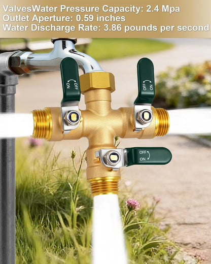 EBH Garden Hose Splitter 2 Way, Heavy Duty Solid Brass Hose Splitter with Shutoff Valves, Water Spigot Splitter With 304 Stainless Steel Handle, Full Flow Outdoor Faucet Splitter, 3/4" GHT Thread