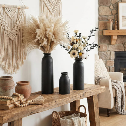 CEMABT Beige Ceramic vase Set-3 Small Flower vases for Decor,Modern Boho Farmhouse Home Decor,Decorative vase for Pampas Grass&Dried Flowers,idea Shelf,Table,Bookshelf ，Entryway- Distressed