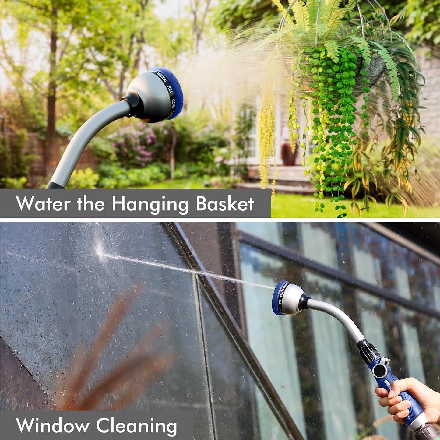 RESTMO Watering Wand Heavy Duty, Metal Garden Hose Wand with 10 Spray Patterns, 15-Inch Long Hose Nozzle Sprayer with Thumb Flow Control, Ideal to Water Hanging Baskets and Shrubs