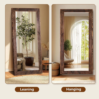 65"x22" Full Length Mirror Solid Wood Frame Floor Mirror with Stand for Living Room, Bedroom Hanging Standing or Leaning, Brown