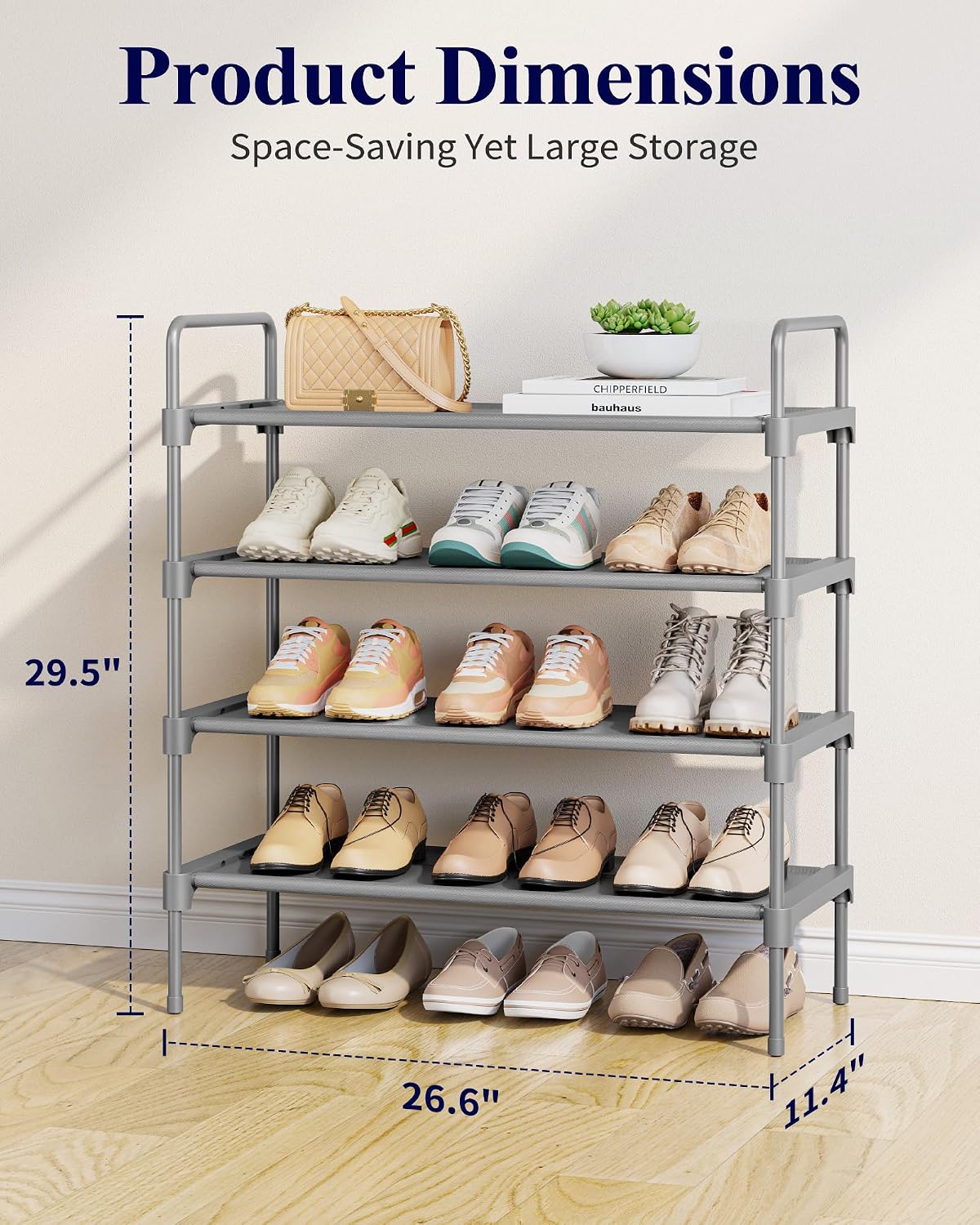 Kitsure Shoe Rack, 39" Wide Extra-Long Shoe Organizer, 3-Tier, Black | Closet, Front Door Entrance, Entryway, Stackable & Detachable Shelf, Closet Organizers and Storage