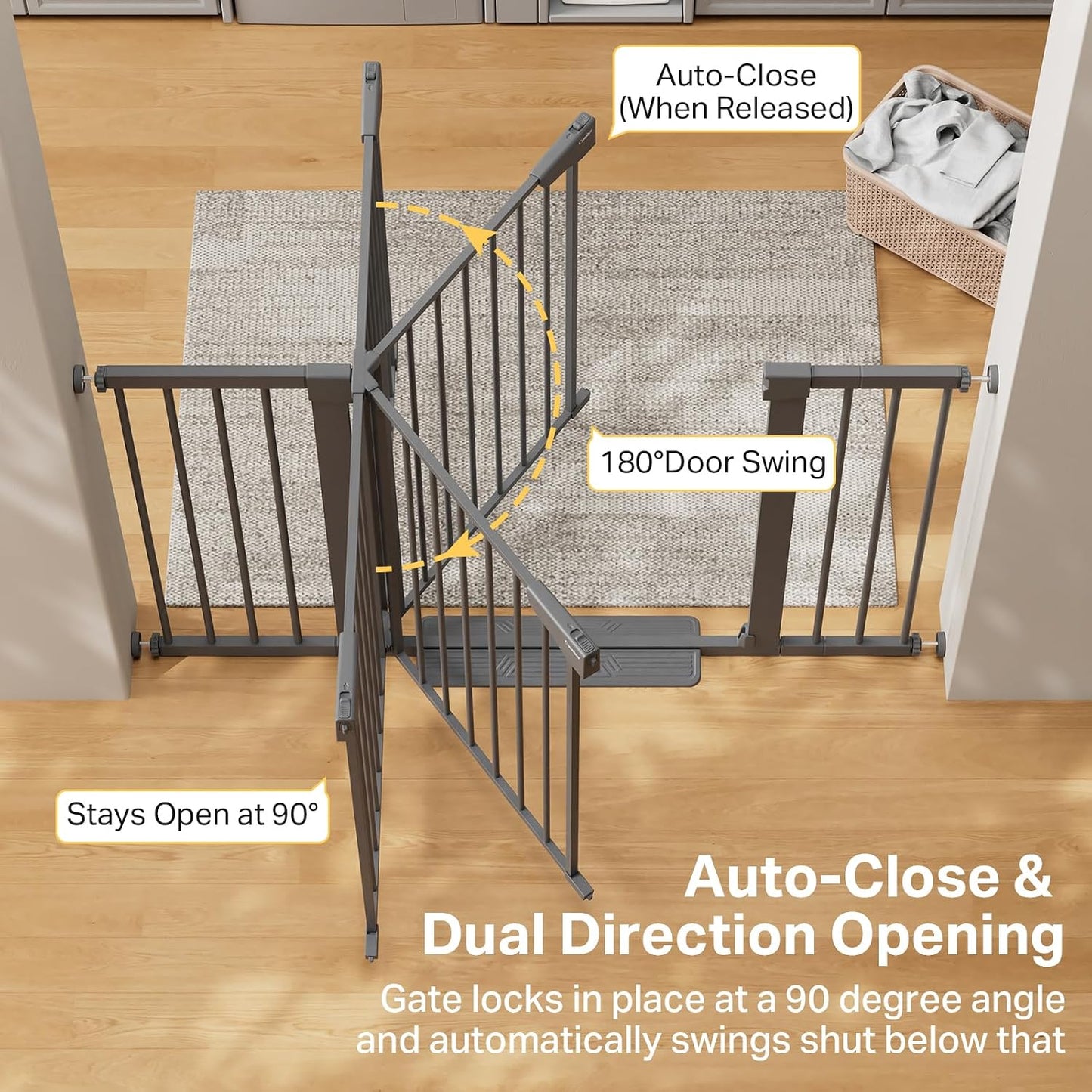 Cumbor 29.7-48" Baby Gate for Stairs, Mom's Choice Awards Winner-Dog Gate for Doorways, Auto Close Safety Pet Gate for Dogs Indoor, Easy Install Pressure Mounted Child Gate with Walk Thru Door, Brown