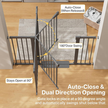 Cumbor 29.7-48" Baby Gate for Stairs, Mom's Choice Awards Winner-Dog Gate for Doorways, Auto Close Safety Pet Gate for Dogs Indoor, Easy Install Pressure Mounted Child Gate with Walk Thru Door, Brown