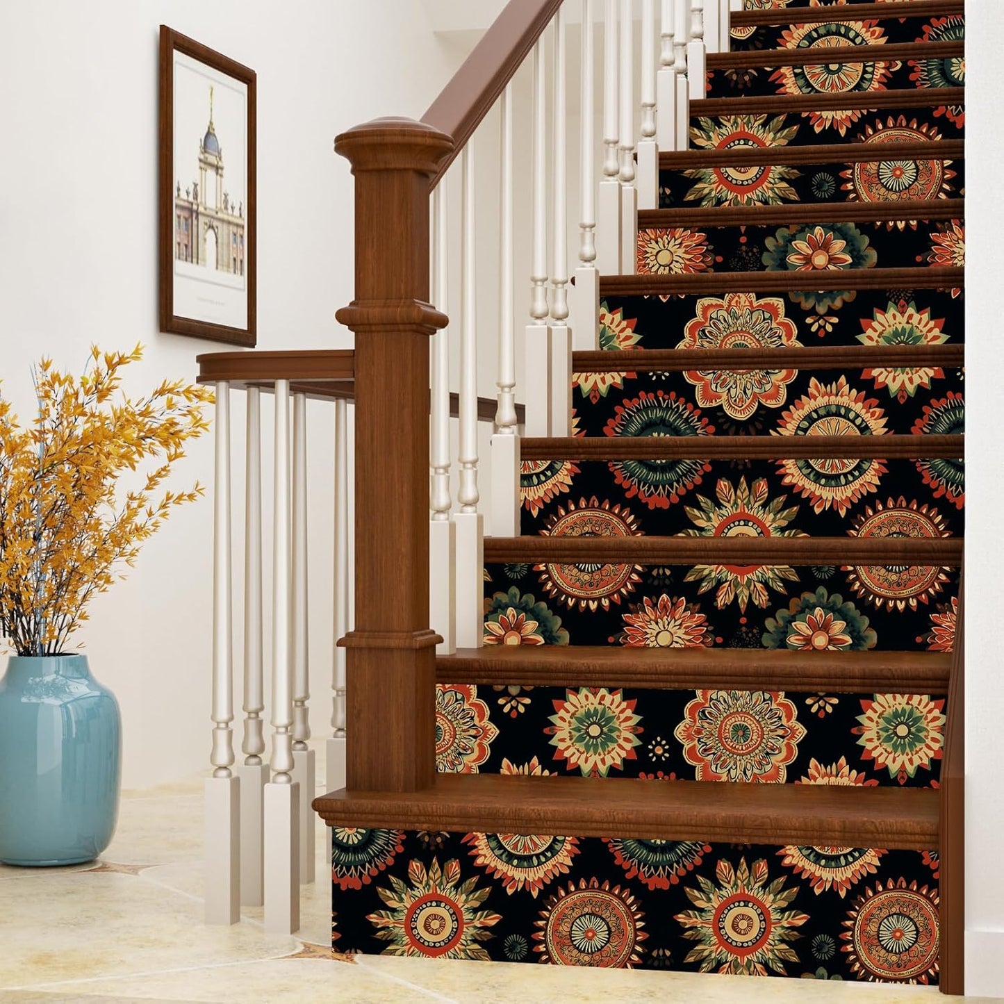 BOKEBEVE Leaves Contact Paper Floral Wallpaper Stick and Peel Boho Damask Wall Paper for Liner Drawer Cabinet Backsplash Renter Friendly Waterproof 17.5 x 118In