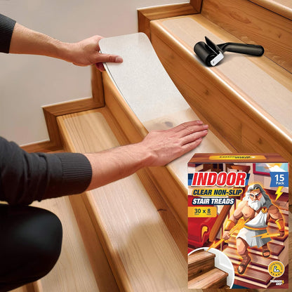 Clear Stair Treads Non-Slip 24"x4" - 18-Pack Indoor Stair Grips Non Slip for Wooden Steps - Anti Slip Adhesive Strips for Dogs & Elderly - Staircase Step Treads - Transparent Treads for Wood Stairs