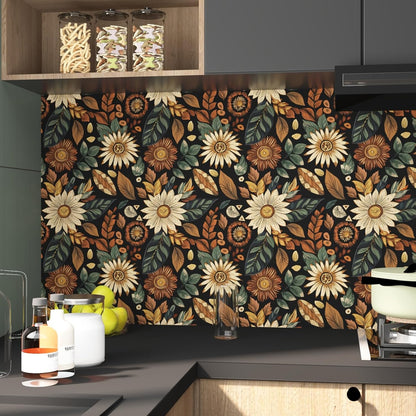 Blue Wallpaper Peel and Stick,Vintage Boho Floral Contact Paper 17.5" x 118", Retro Botanical Flower Wall Paper Self Adhesive Removable Waterproof for Walls Shelves Cabinet Table (Blue,Yellow, Green)