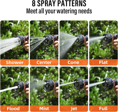 Heavy Duty Metal Hose Sprayer, 8 Patterns & Thumb Control, Orange | Rust-proof metal,8 spray patterns,thumb-control flow,on-off valveergonomic grip,for lawns, plants,cars,pets