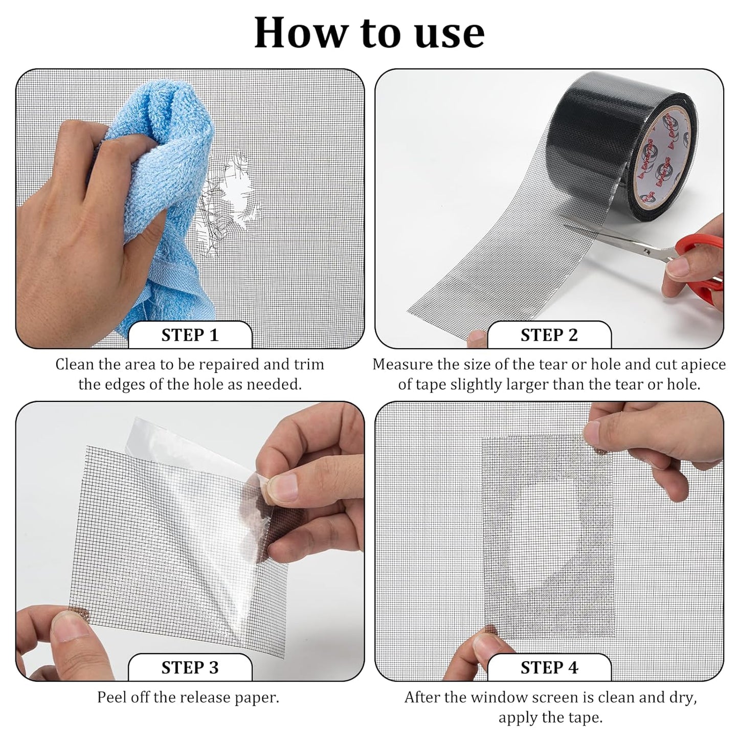 2″ X 30 FT Black Window Screen Repair Tape, Strong Adhesive Fiberglass Mesh Patch for Window & Door Screen Tears