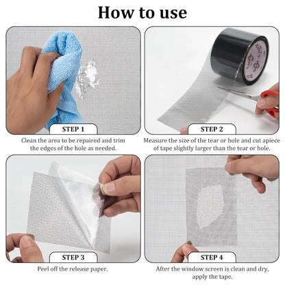 2″ X 30 FT Black Window Screen Repair Tape, Strong Adhesive Fiberglass Mesh Patch for Window & Door Screen Tears
