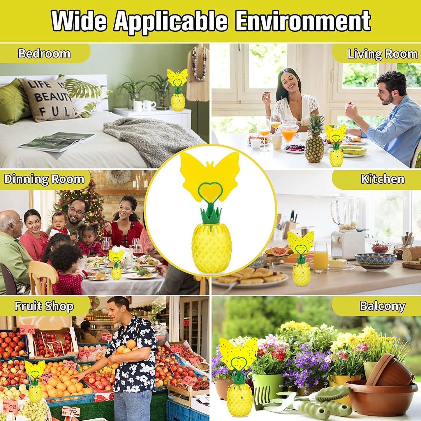 Fruit Fly Trap for Indoors, Effective Fruit Fly Catcher Gnat Killer with Sticker, Gnat Traps for House Indoor with Bait, Non-Toxic Reusable Easy to Use Fly Trap for Kitchen Home - 2 Pack, Clear Yellow