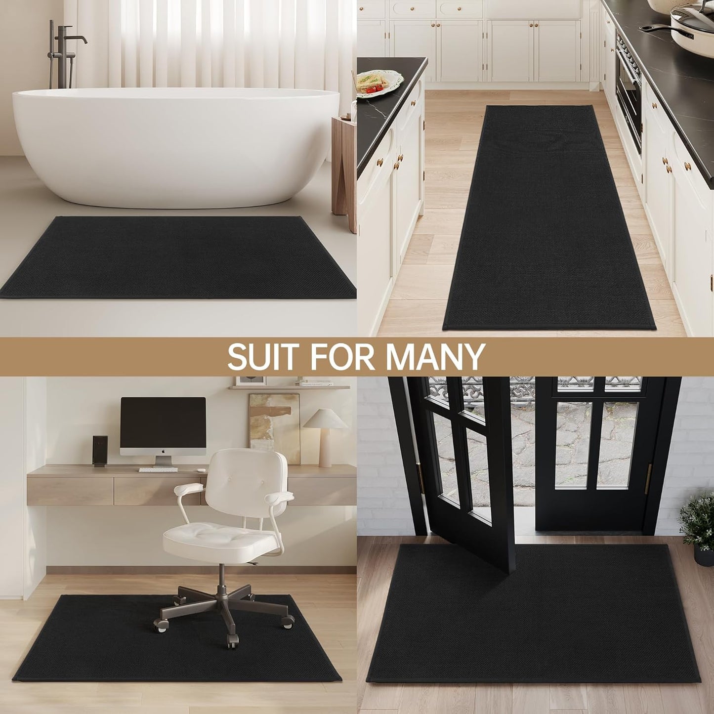 Mecko Bath Mat Rug, Rubber Non-Slip Quick Dry Absorbent Thin Bathroom Rugs Fit Under Door Bathroom Floor Mats-Shower Rug for in Front of Bathtub, Sink, Shower Room(Light Grey,16"x24")