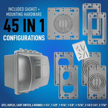 Sealproof 2-Gang Weatherproof In Use Outlet Cover | Two Gang Outdoor Plug and Receptacle Protector, Lockable, UL Extra Duty Compliant, 45 Configurations