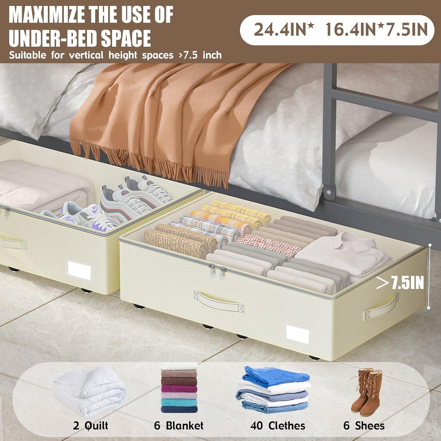 EE-RoomWorld Under Bed Storage with Wheels, No Assemble Required 5.5 inches height grey under bed storage bins,Low Profile Rolling Underbed Shoe Storage containers，dorm underbed storage drawers