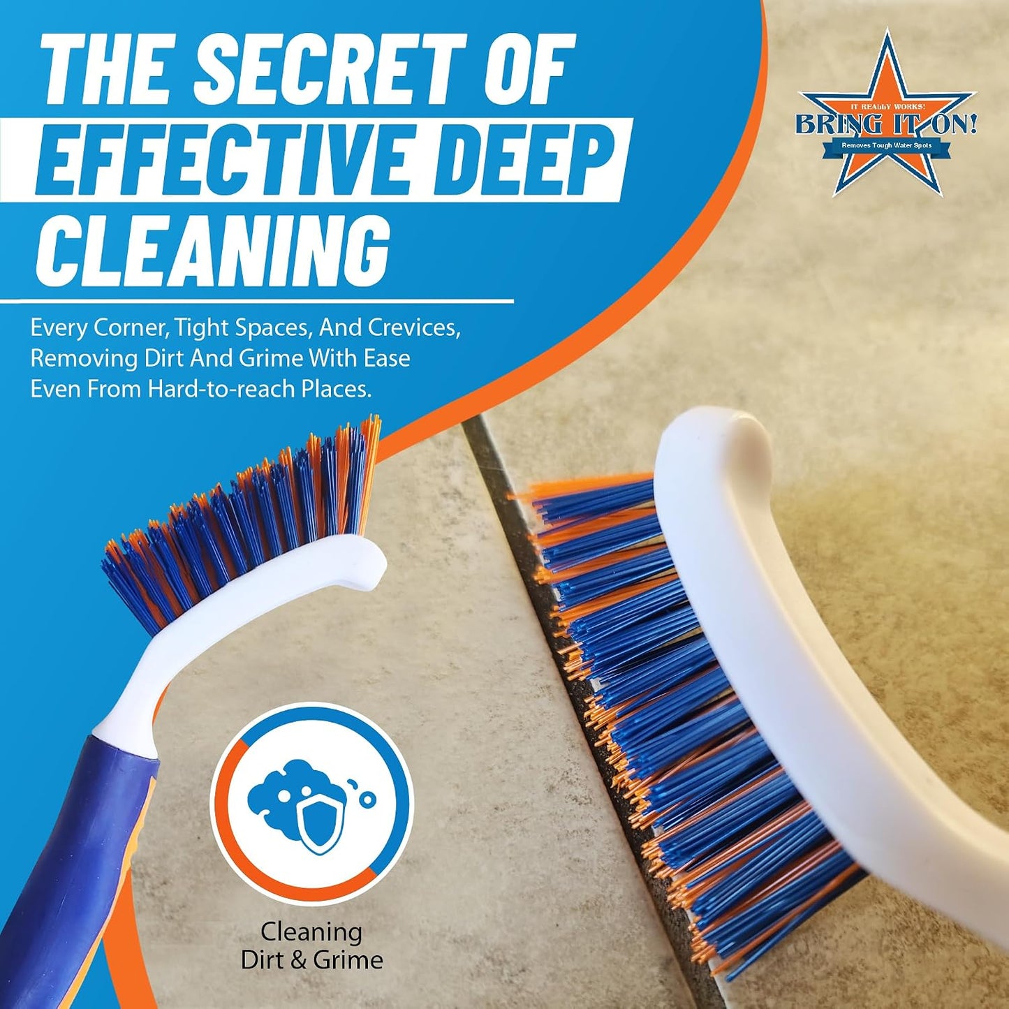 Bring It On Grout Cleaning Brush – Crevice Cleaning Brush with Stiff Nylon Bristles – Heavy-Duty Grout and Tile Cleaner Brush – Scrubbing Brush for Corners, Bathroom, Kitchen, Crevice Gaps