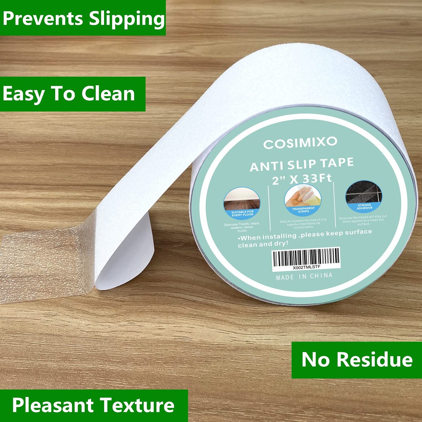 COSIMIXO 4" x 33Ft Clear Anti Slip Tape Waterprooft, Non-Slip Stair Treads Tape Traction, Boats, Stairs, Transparent, Soft, Comfortable for Bare feet