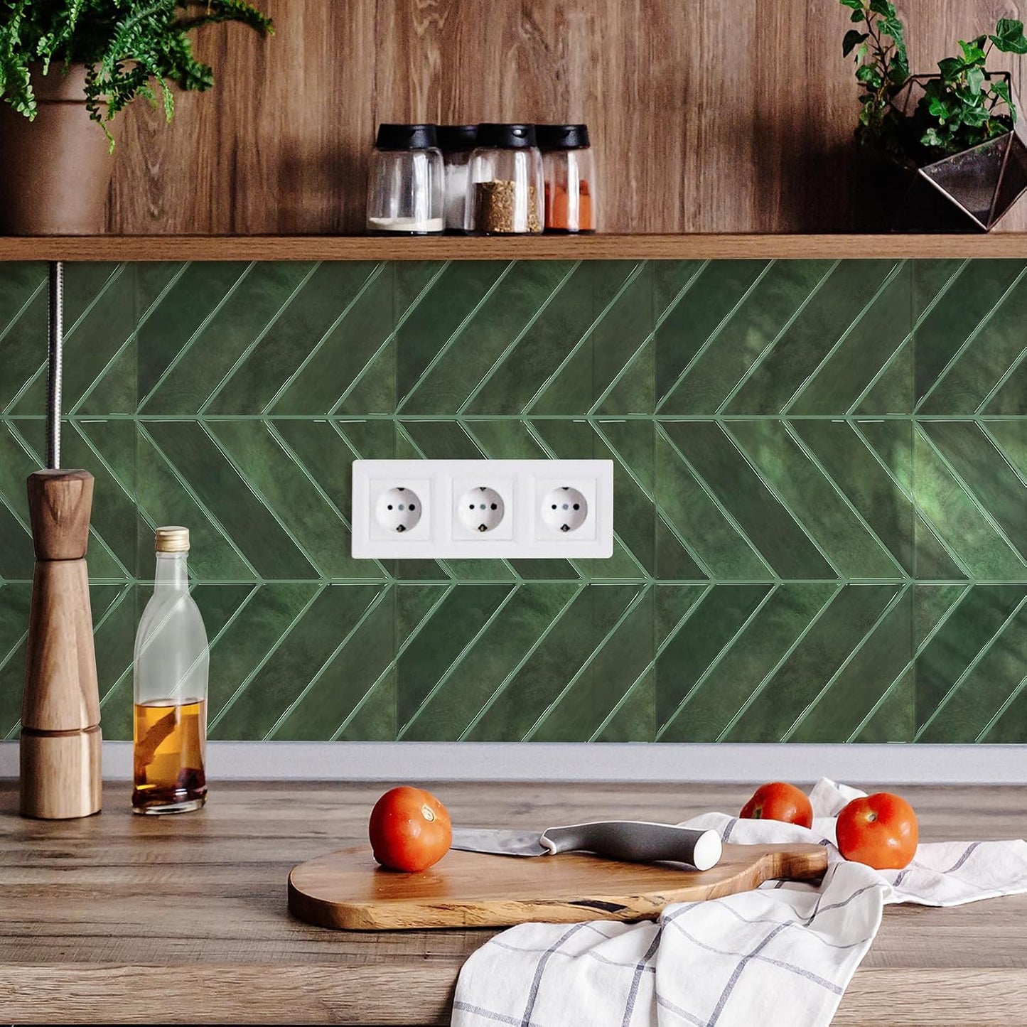 STICKGOO 10 Sheets Thicker Herringbone Peel and Stick Backsplash, 12.6”×9.7” Stick on Wall Tiles, Self Adhesive Tile Sticker for Kitchen Backsplash and Bathroom, White with Grey Grout