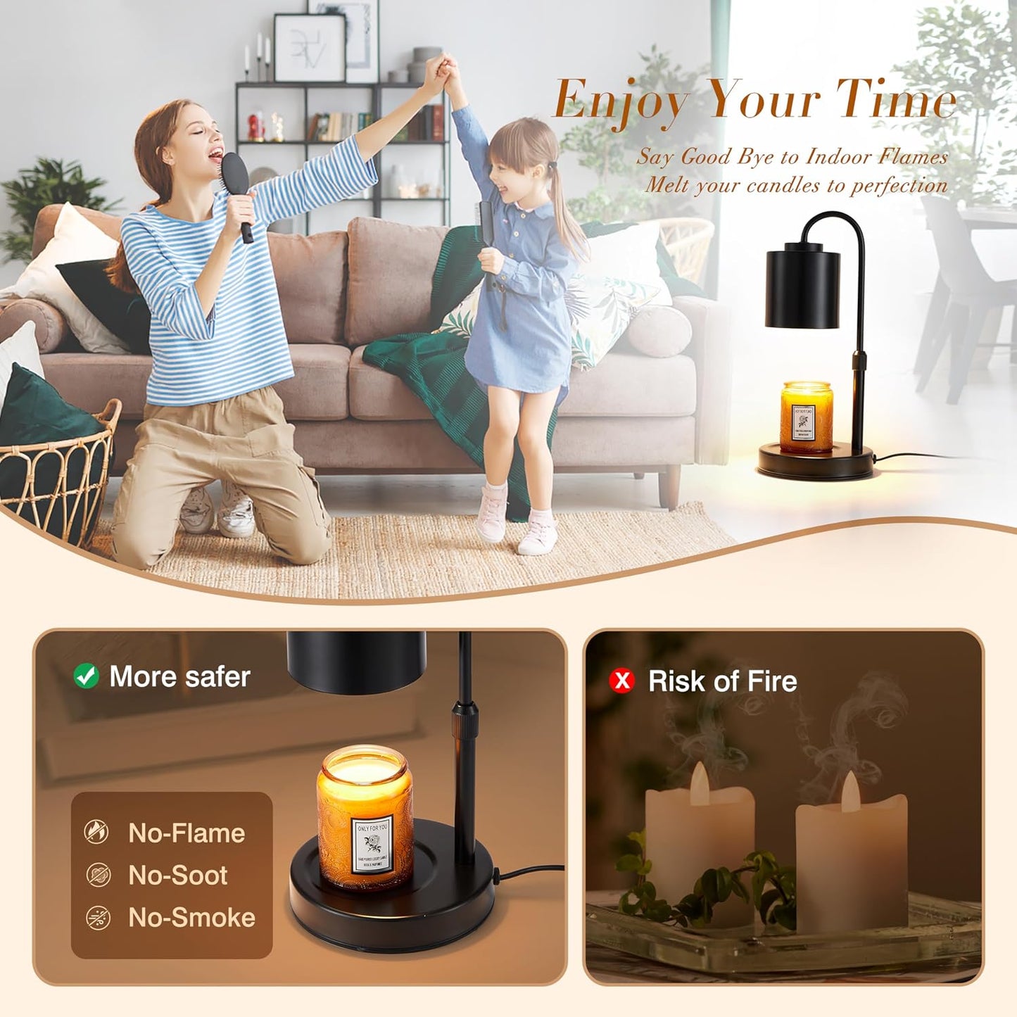 CASTLELIFE Dimmable Candle Warmer Lamp with Timer, Height Adjustable Candle Warmer for Jar Candles, Electric Wax Melt Warmer for Home Decor House Warming Gifts, Birthday Gifts for Women, Black Clear