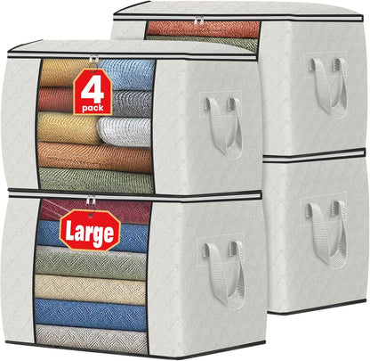 Fab totes 6 Pack Storage Bags for Clothes and Blanket, Foldable Closet Organizers and Storage with Zippers, Clear Window and Handles, Fabric Storage Bins for Sweater, Comforter, Bedding,Linen Sheets