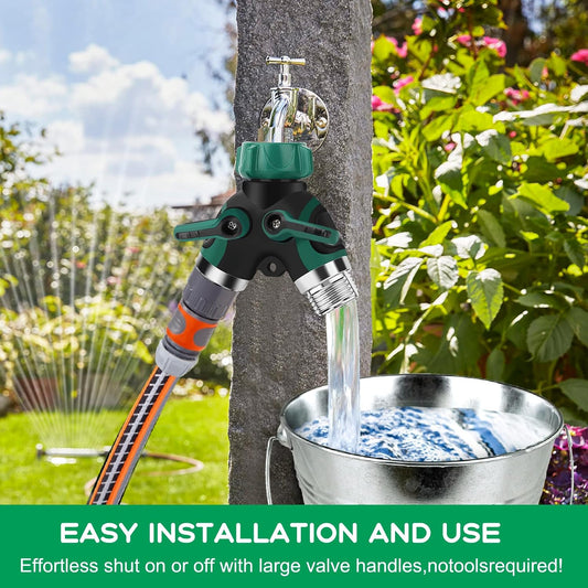 Hose Splitter 2 Way, 3/4" Garden Water Hose Splitter with Comfort Rubber Long Handle, Faucet Splitter, Y Heavy Duty Metal Connector with Comfortable Rubberized Grip for Outdoor Gardening Hoses(1 Pack)