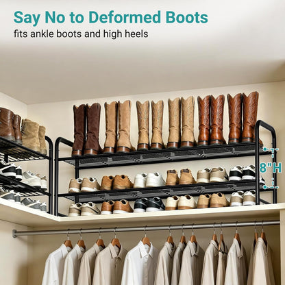 AOODA Long 3 Tier Metal Shoe Rack for Closet Wide Stackable Shoe Storage Organizer for Entryway, Bedroom, Floor, 24-Pairs Men Sneakers Shoe Shelf with Wire Grid, Black