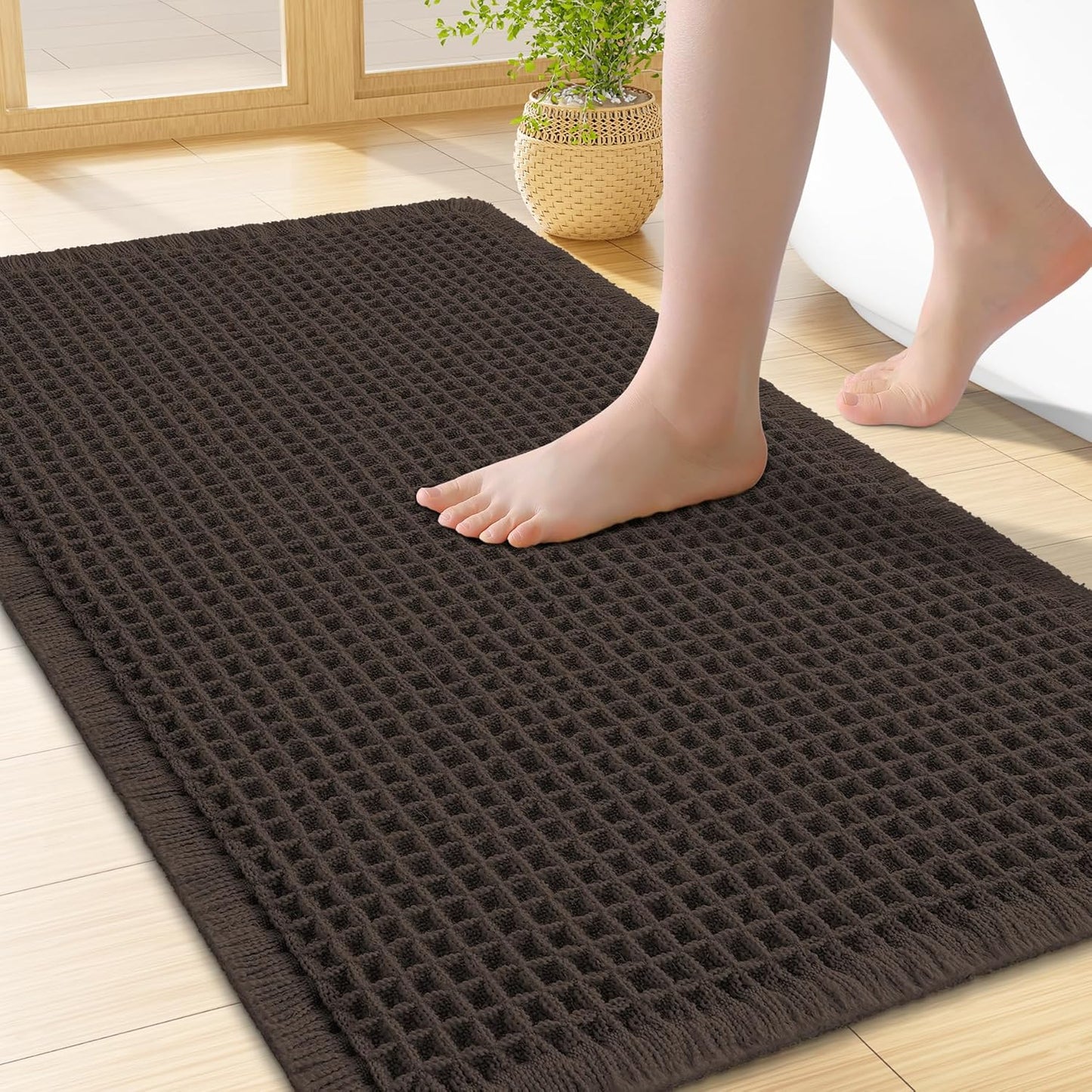 Smiry Waffle Bath Mat 30x20, Extra Soft Absorbent Bathroom Rugs, Non Slip Machine Washable Quick Dry Bath Rugs for Bathroom Floor, Tub, Shower, Home Decor Accessories, Brown