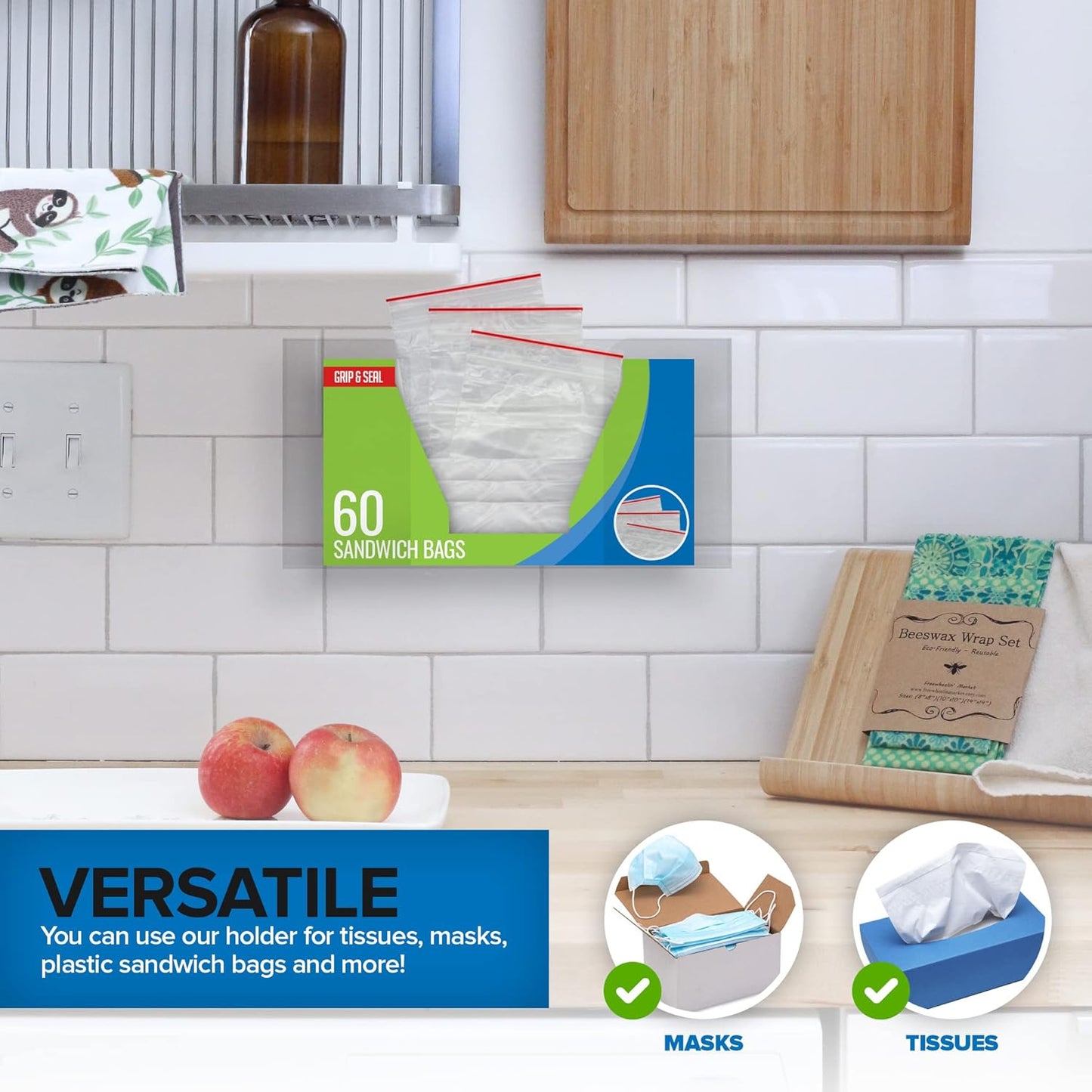 Stock Your Home Triple Acrylic Gloves Dispenser, Tissue Box Shelf, Glove Holder Wall Mount, For Kitchen, Cleaning Closet, Lab, Exam, Office