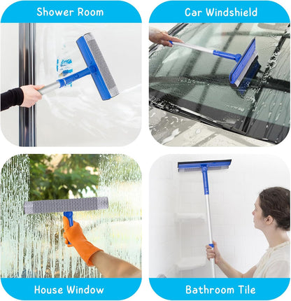 Window Squeegee for Home, Car Windshield Cleaner Tool with Extension Pole 20''-30'', Glass Door and Mirror Washer for Shower Cleaning