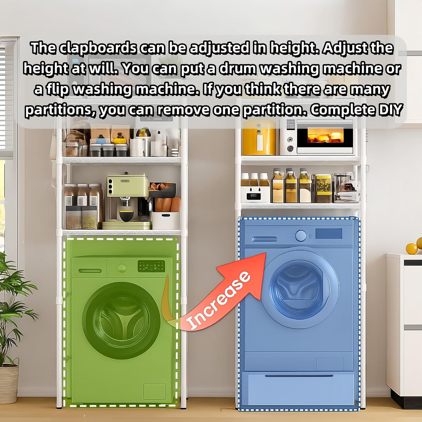 Washer, Dryer and Refrigerator Top Shelf - Extra-Wide Design, Thickened Structure, Washing Machine Rack,Height-Adjustable, Laundry Room Shelves Organizer，Over Dryer Storage(White)