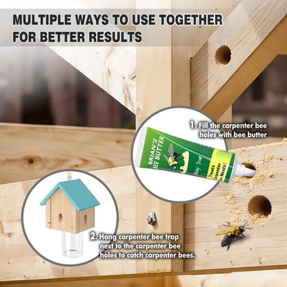 Carpenter Bee Trap for Outside - Best Bee Trap - Blue Cabin Style Nature Hanging Wood Carpenter Bee Traps Outdoor - Insect Traps with Removable Vault (2 Pack)