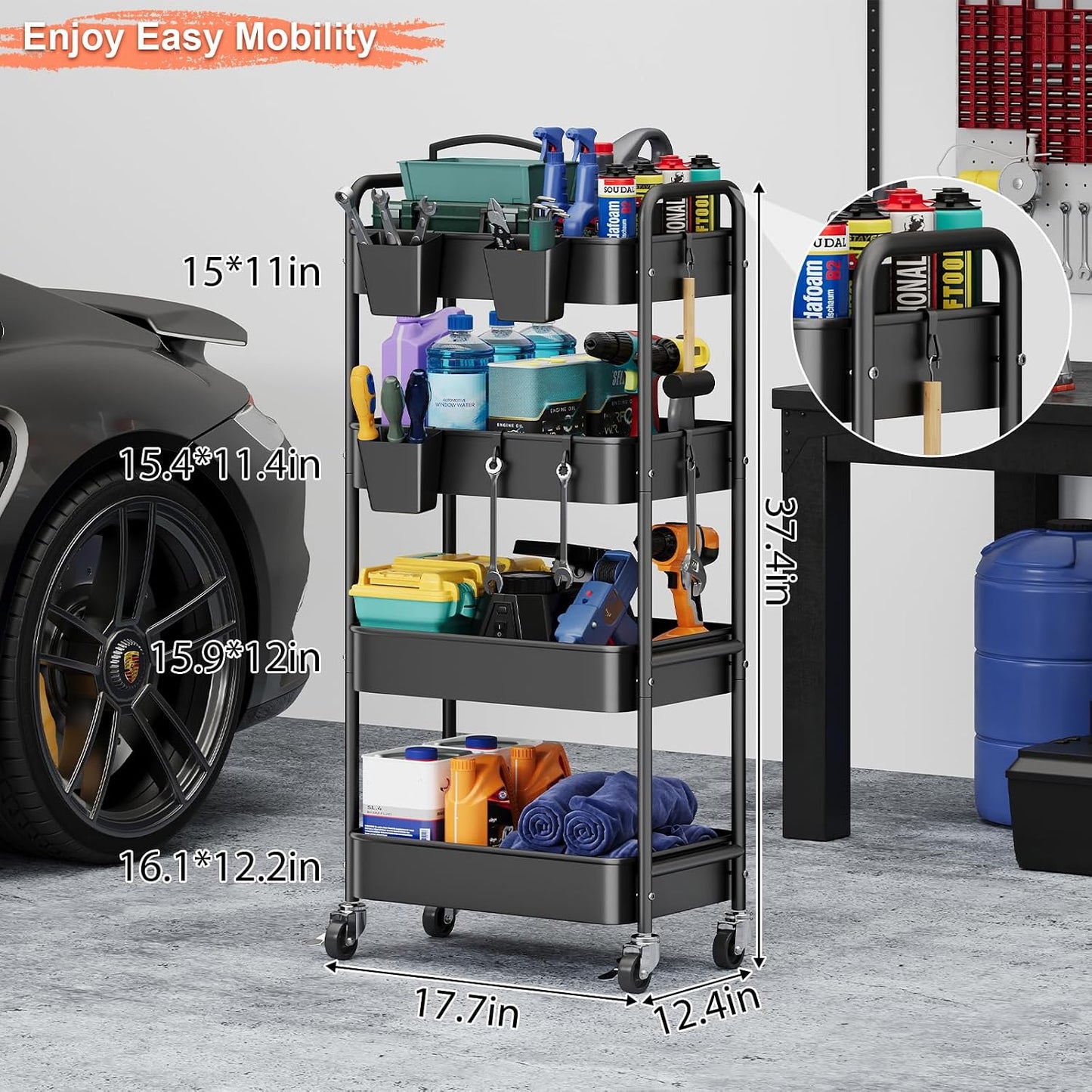 2 Tier Small Rolling Cart Metal with Wheels, White Under Desk Storage Cart on Wheels, Short Utility Roller Caddy Carts Organizer for Art,Craft,Pantry,Bathroom, Two Tiered Shelf Trolley,22 Inches Tall